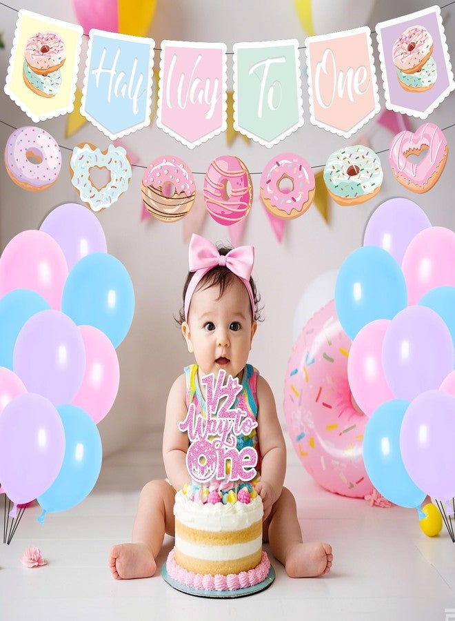 Aposwow Donut 6 Months Birthday Decorations - Aposwow 21PCS Sweet Donut Half Way Birthday Decorations Banners Balloons 1/2 Way to One Cake Topper Sweet 1/2 Way to One Baby Girl Party Decor Supplies - Image 4